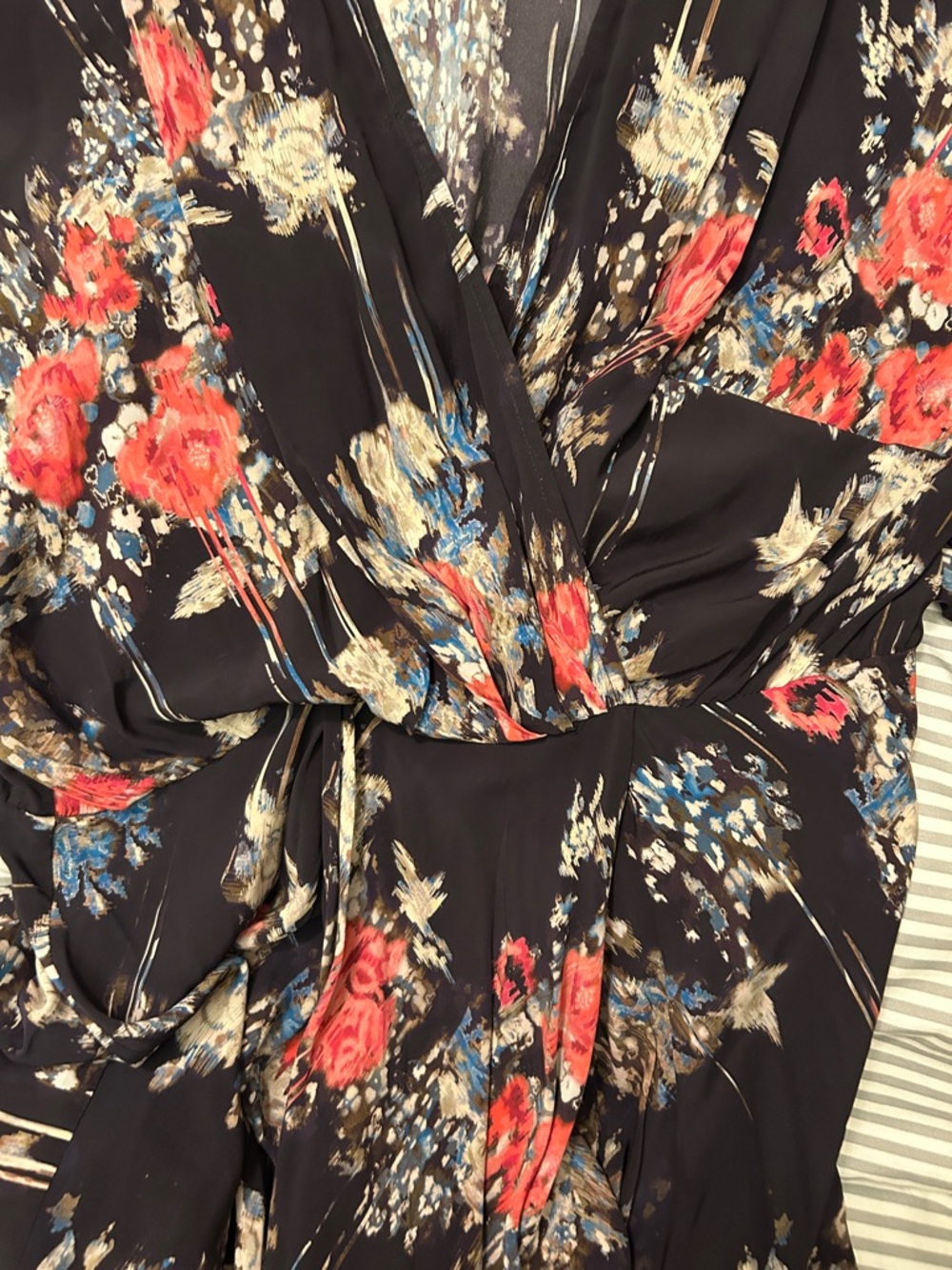 IRO Black Floral Wrap Midi Dress with Pink and Blue Accents - Picture 11 of 11